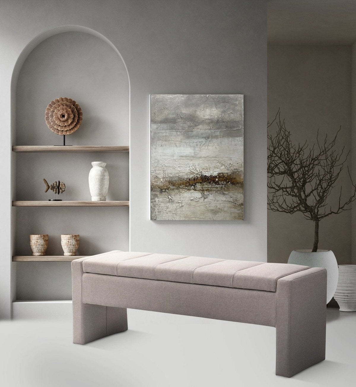 Iconic Home Kube Linen Textured Storage Bench 