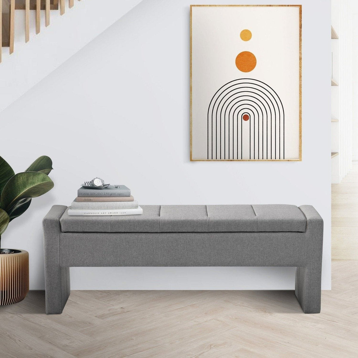 Iconic Home Kube Linen Textured Storage Bench Grey