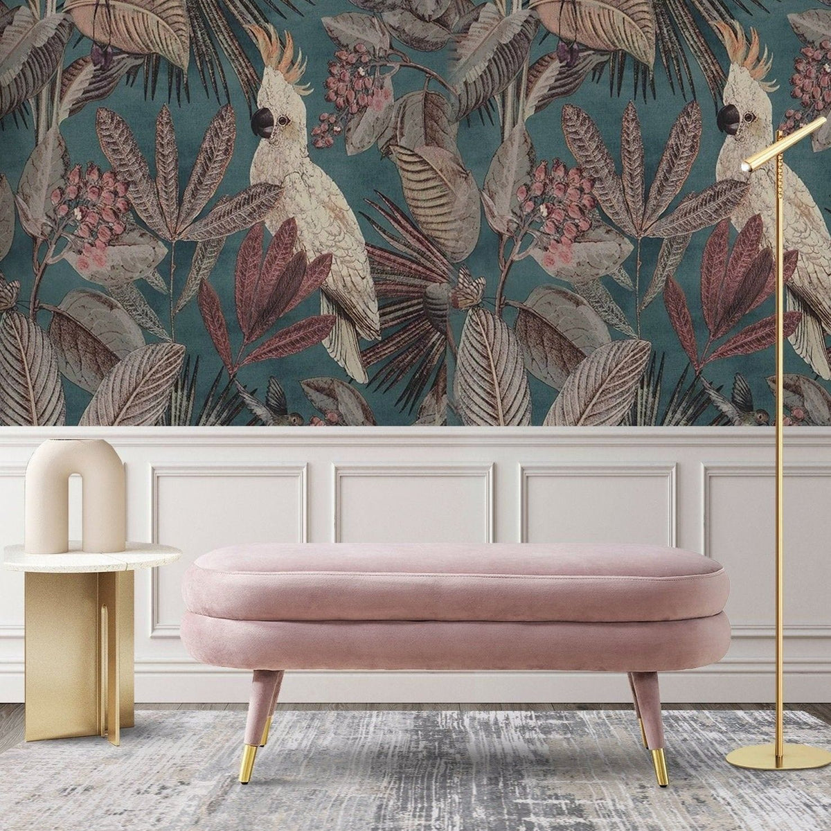 Iconic Home Lain Velvet Bench Blush