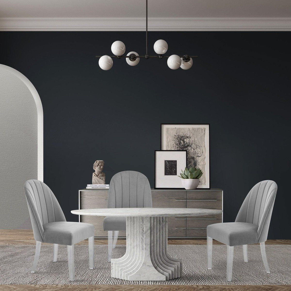 Iconic Home Mullen Velvet Dining Side Chair Set of 2 Grey