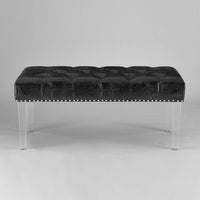 Chic Home Odette Tufted Faux Leather Bench Acrylic Legs Black