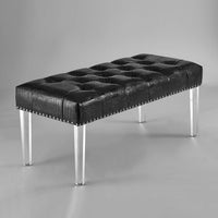 Chic Home Odette Tufted Faux Leather Bench Acrylic Legs Black