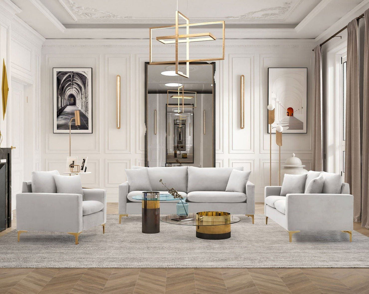 Iconic Home Roxie 3 Piece Living Room Set Silver