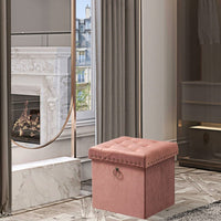 Iconic Home Sassy Velvet Storage Ottoman Blush