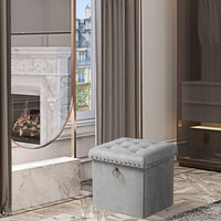 Iconic Home Sassy Velvet Storage Ottoman Grey