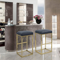 Iconic Home Skyler Faux Leather Bar Stool Chair Gold Base Blue