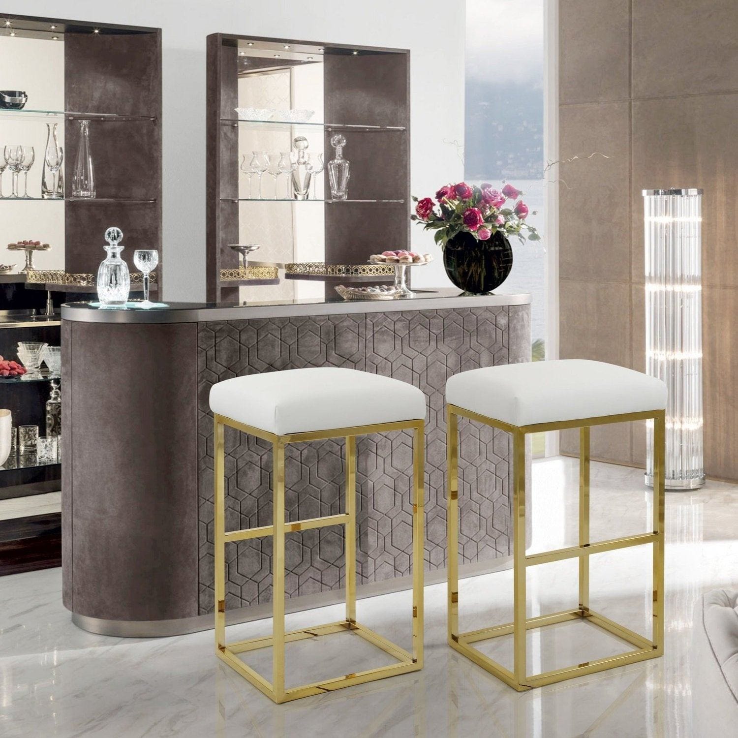 White leather and gold sales bar stools