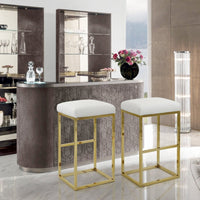 Iconic Home Skyler Faux Leather Bar Stool Chair Gold Base White