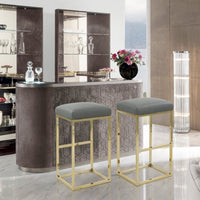 Iconic Home Skyler Faux Leather Bar Stool Chair Gold Base Grey