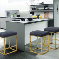 Iconic Home Skyler Backless Faux Leather Counter Stool Gold Base Blue