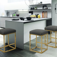 Iconic Home Skyler Backless Faux Leather Counter Stool Gold Base Grey