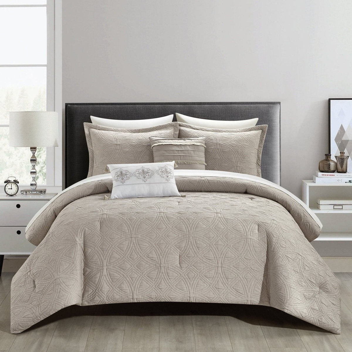 NY&C Home Artista 9 Piece Cotton Blend Jacquard Comforter Set Taupe