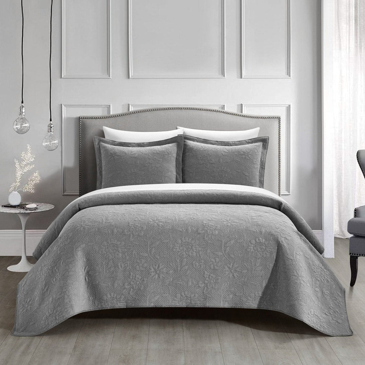 NY&C Home Austin 7 Piece Cotton Blend Quilt Set Grey
