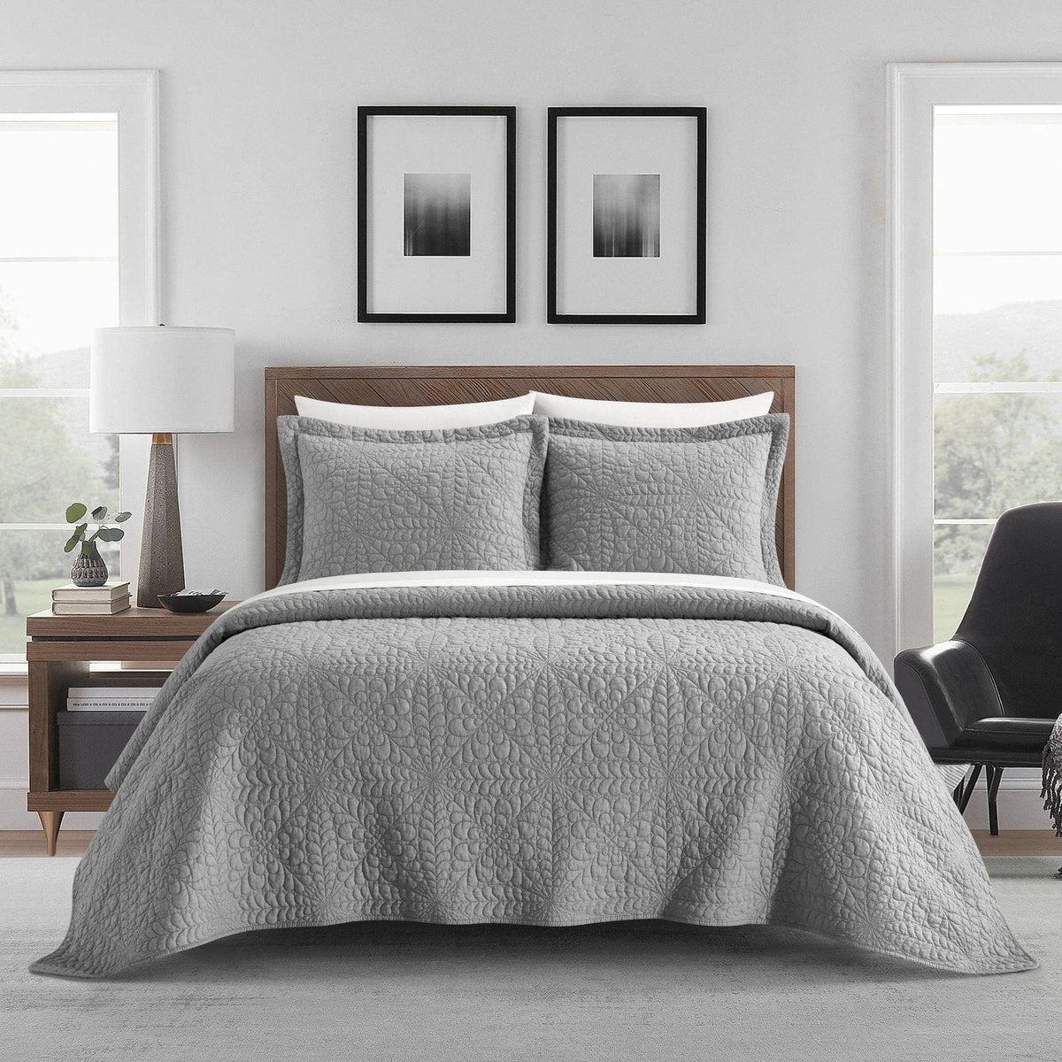NY&C Home Babe 3 Piece Cotton Quilt Set Grey