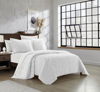NY&C Home Cody 3 Piece Clip Jacquard Cotton Quilt Set 