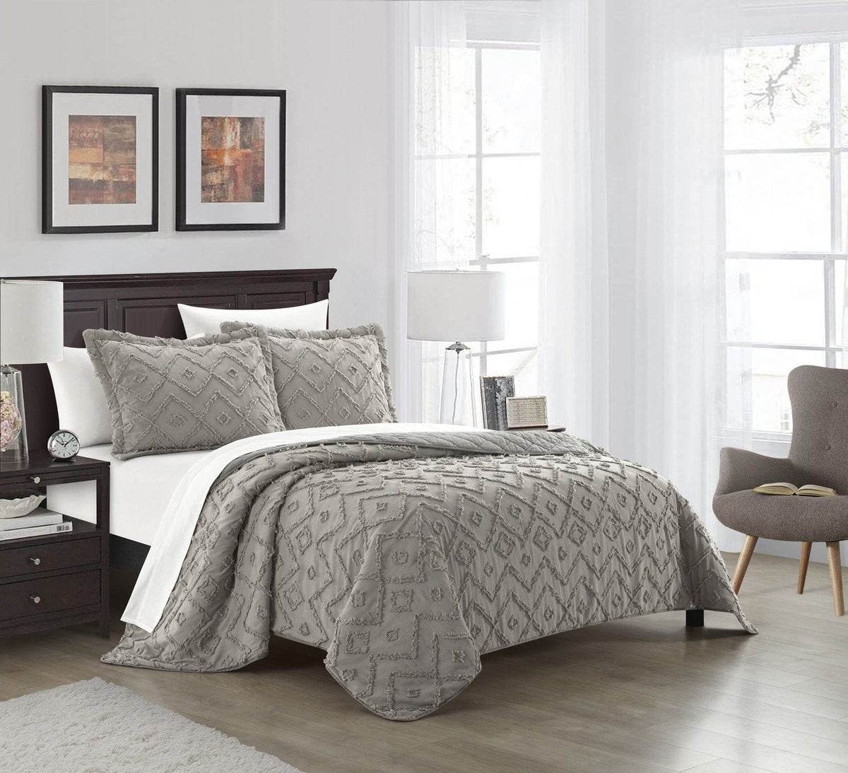 NY&C Home Cody 7 Piece Clip Jacquard Cotton Quilt Set 