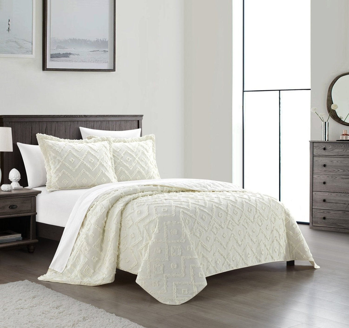 NY&C Home Cody 7 Piece Clip Jacquard Cotton Quilt Set 