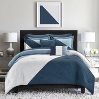 NY&C Home Kinsley 9 Piece Color Block Comforter Set Navy