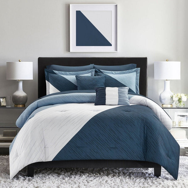 NY&C Home Kinsley 9 Piece Color Block Comforter Set Navy