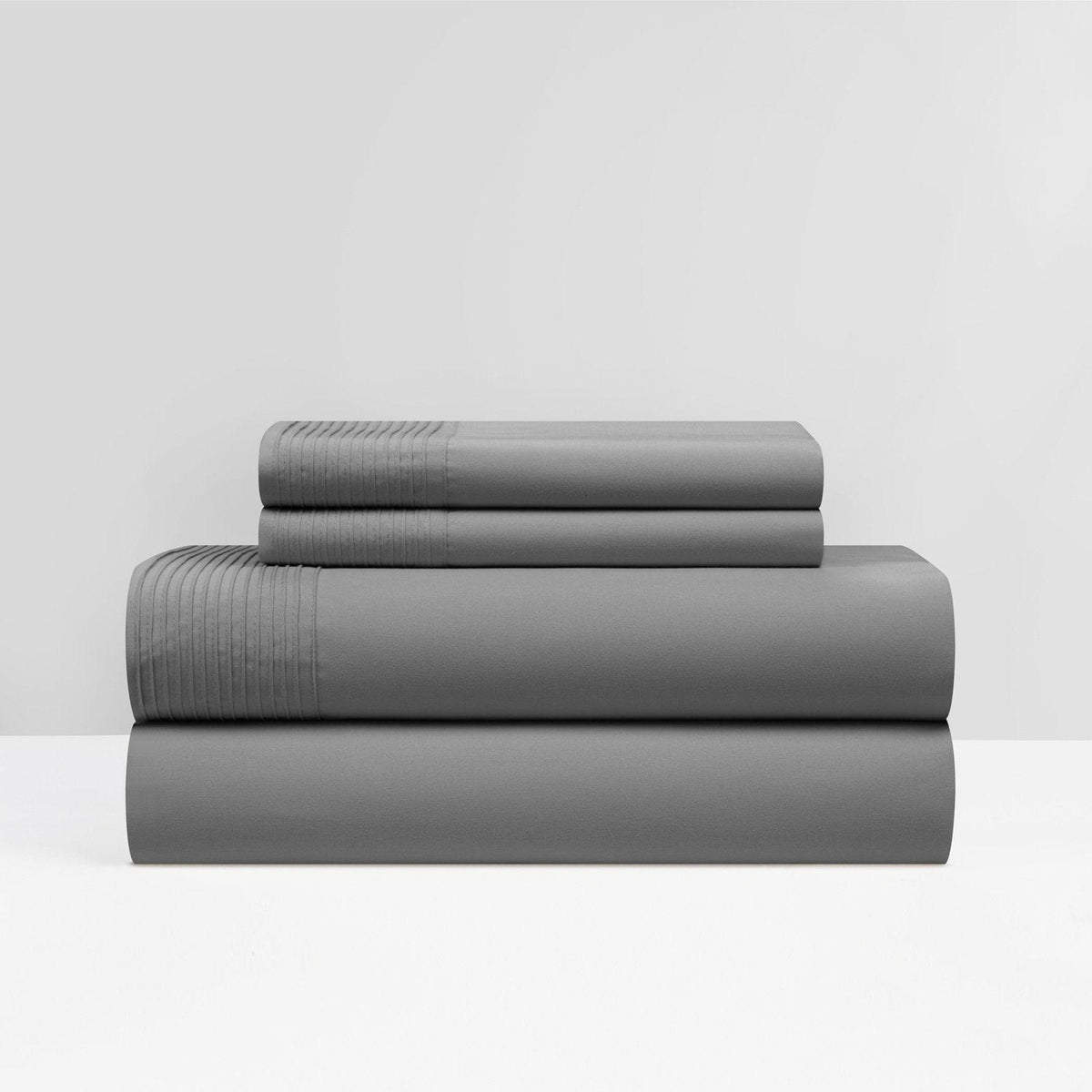 NY&C Home Lain 4 Piece Stripe Embroidered Sheet Set Grey