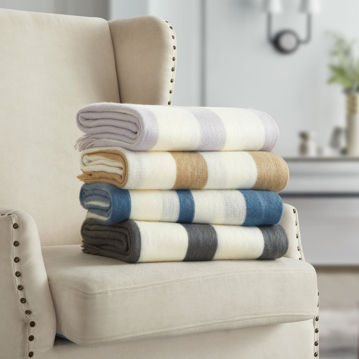 NY&C Home Lasko Faux Cashmere Striped Throw Blanket 