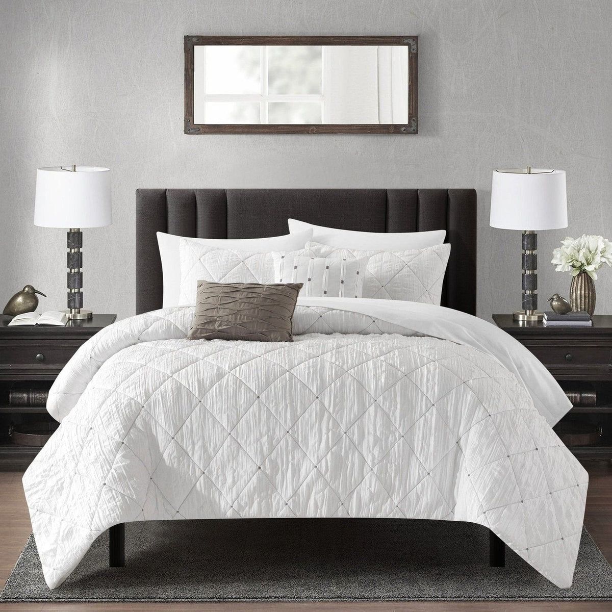 NY&C Home Leighton 5 Piece Crinkle Comforter Set White