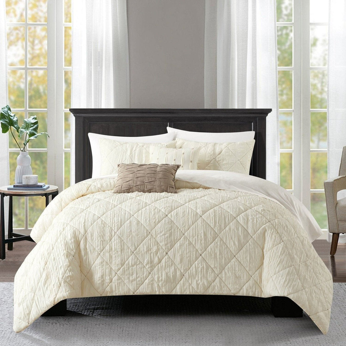 NY&C Home Leighton 9 Piece Crinkle Comforter Set Beige