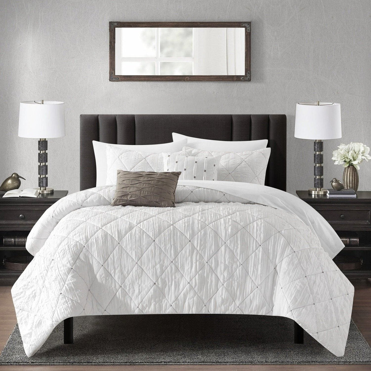 NY&C Home Leighton 9 Piece Crinkle Comforter Set White