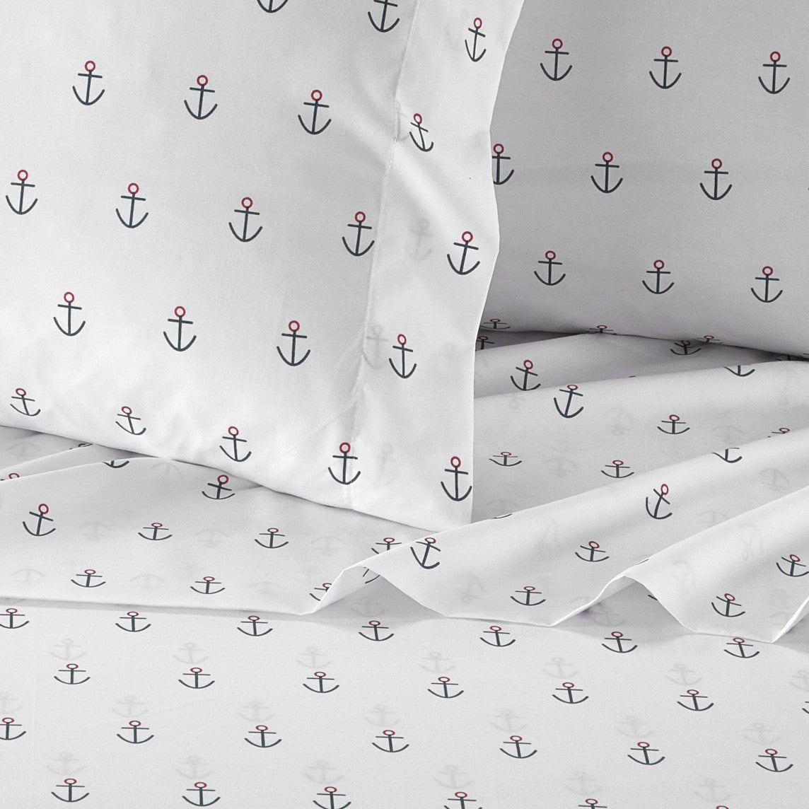 NY&C Home Marina 4 Piece Anchor Pattern Sheet Set 
