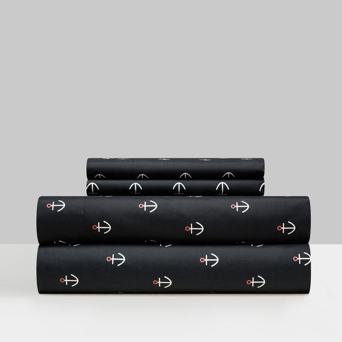 NY&C Home Marina 4 Piece Anchor Pattern Sheet Set Black