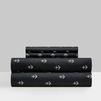 NY&C Home Marina 4 Piece Anchor Pattern Sheet Set Black