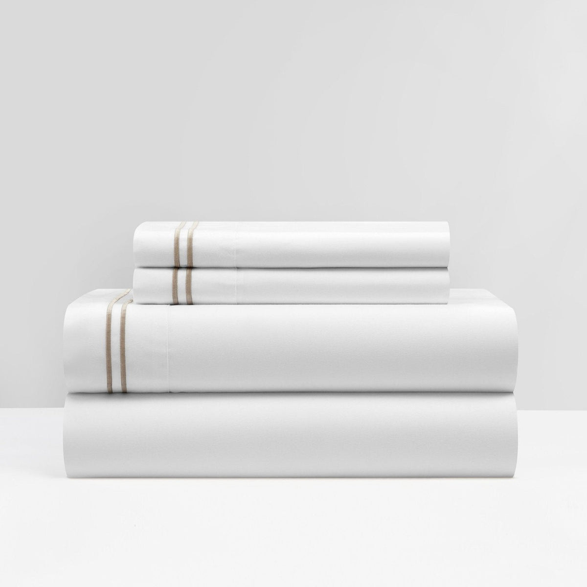 NY&C Home McKenna 4 Piece Stripe Embroidered Sheet Set Taupe