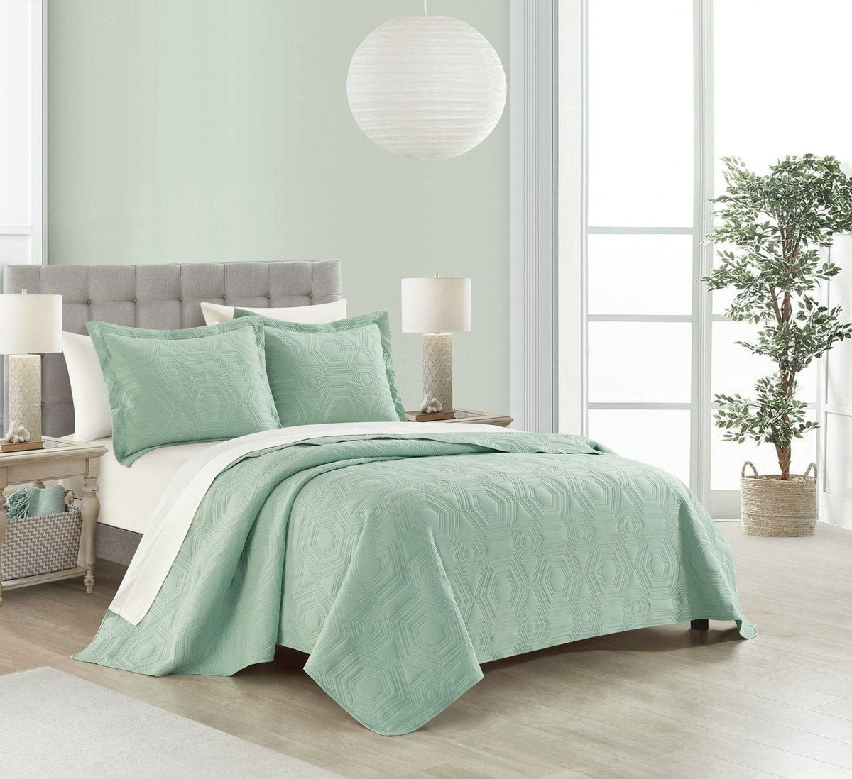 NY&C Home Rhapsody 7 Piece Geometric Quilt Set Green