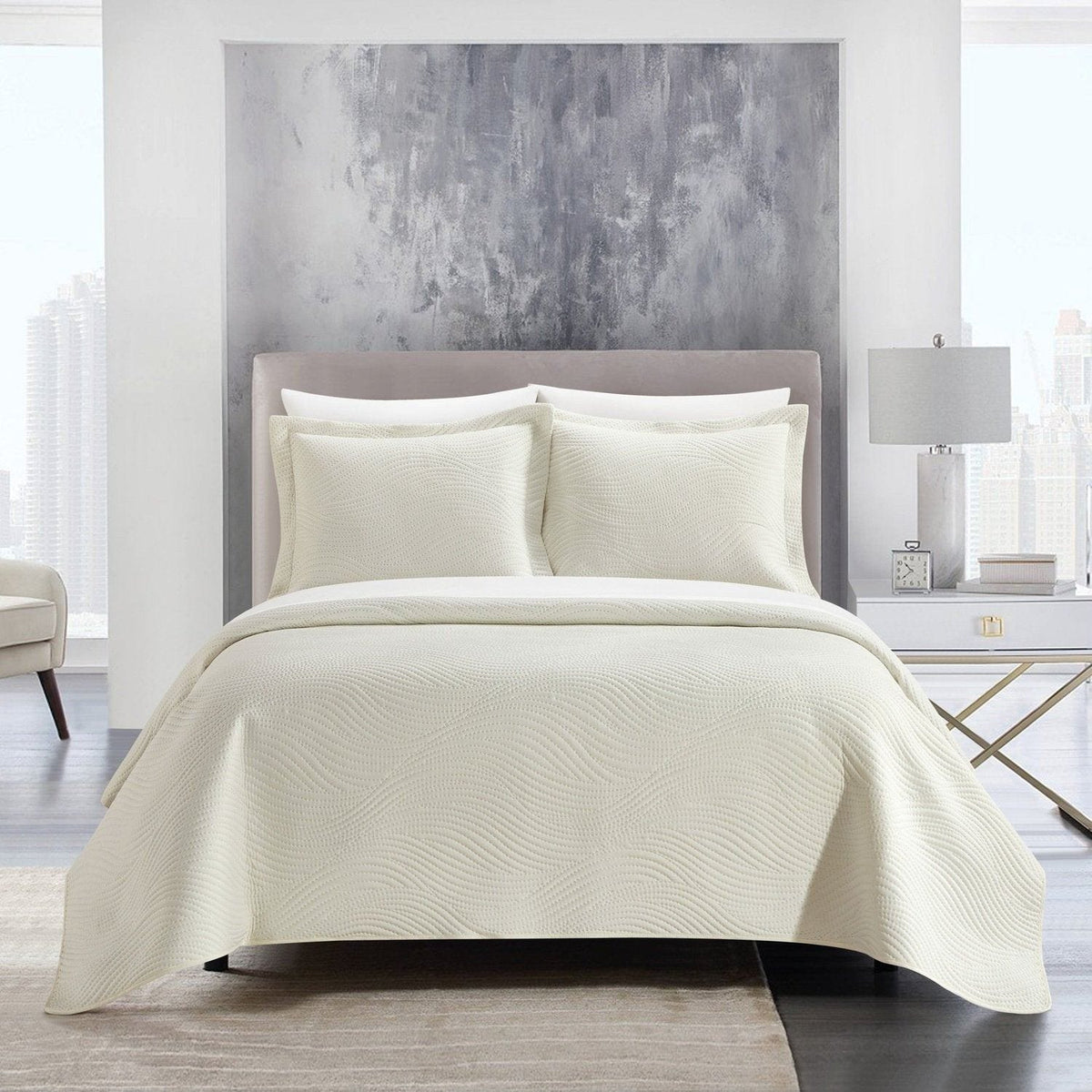 NY&C Home Teague 7 Piece Wave Pattern Quilt Set Beige