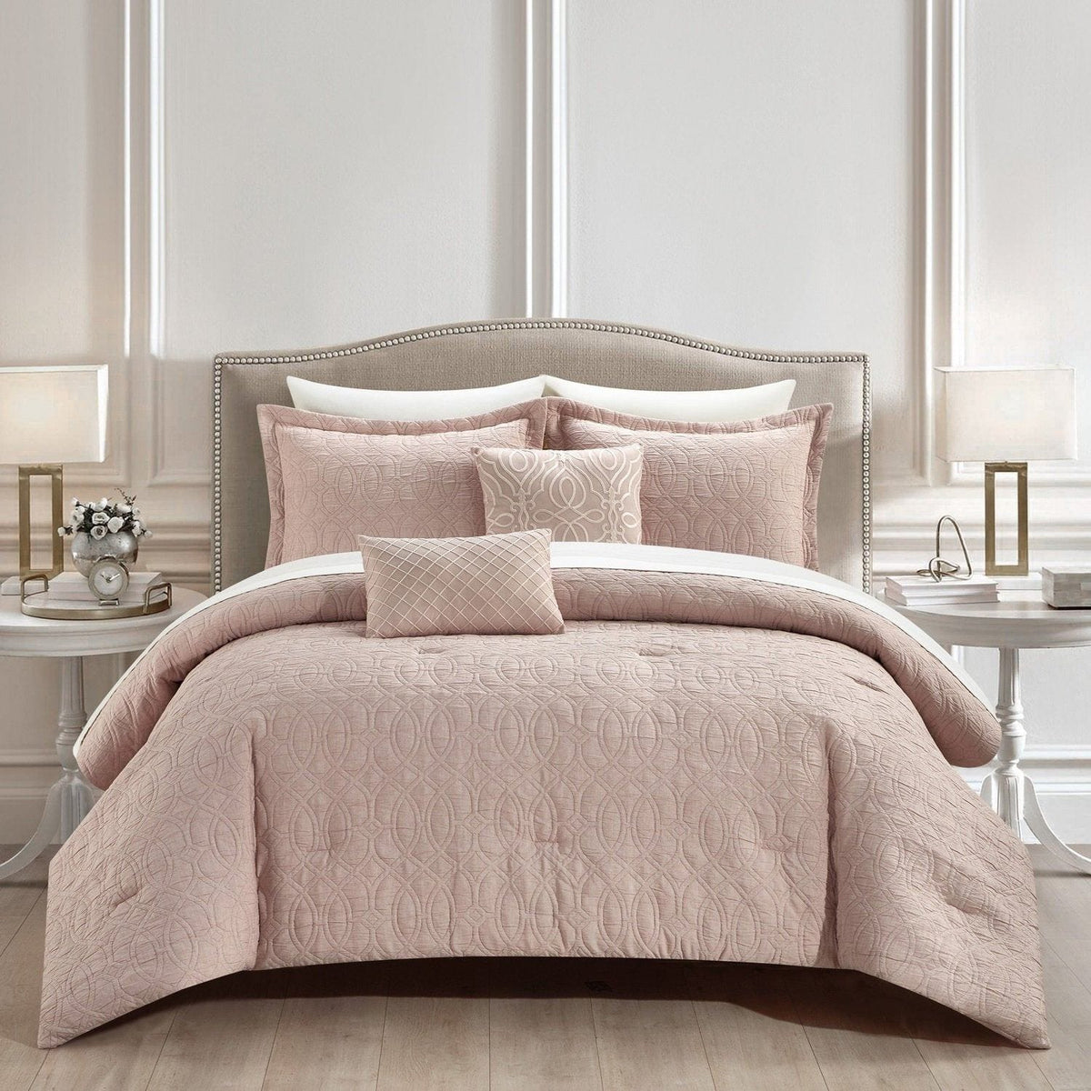NY&C Home Trinity 5 Piece Cotton Blend Jacquard Comforter Set Blush