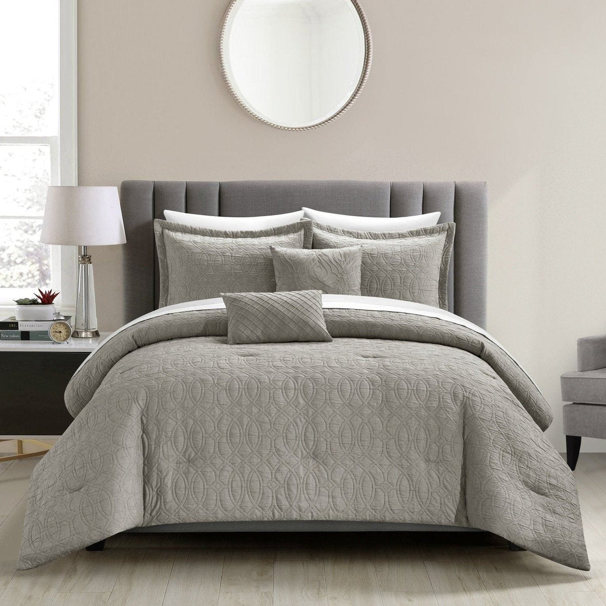 NY&C Home Trinity 5 Piece Cotton Blend Jacquard Comforter Set Grey