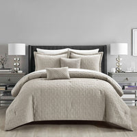 NY&C Home Trinity 9 Piece Cotton Blend Jacquard Comforter Set Taupe