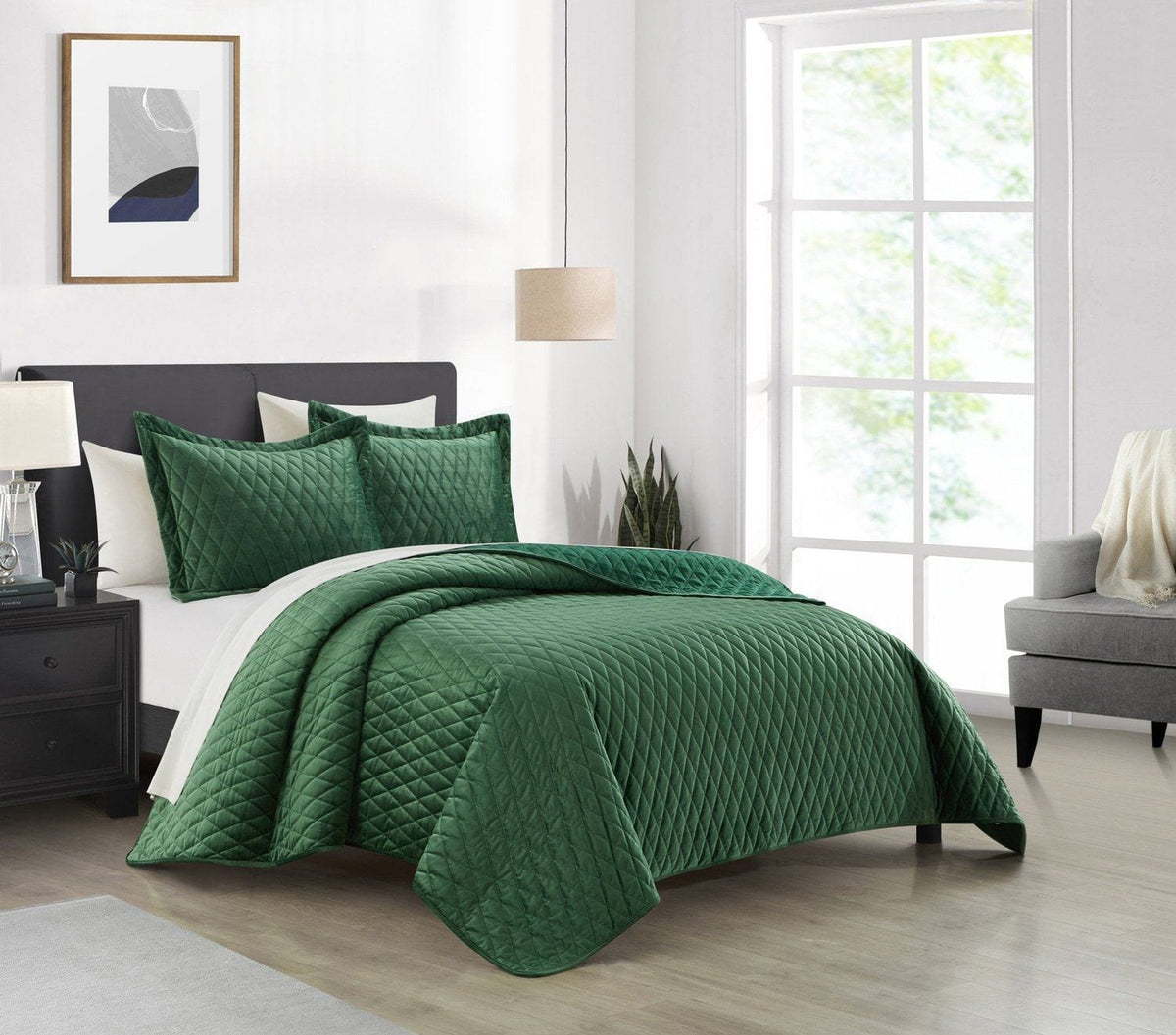 NY&C Home Wafa 3 Piece Velvet Quilt Set 