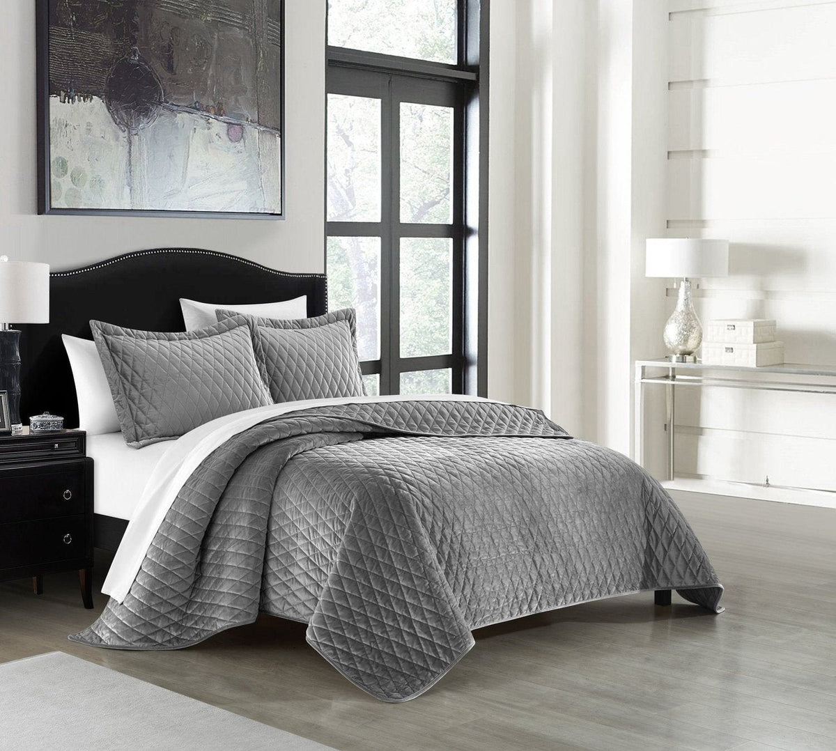 NY&C Home Wafa 3 Piece Velvet Quilt Set 