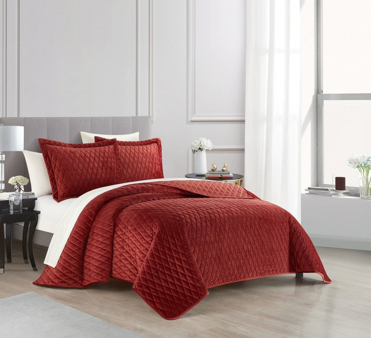 NY&C Home Wafa 3 Piece Velvet Quilt Set 