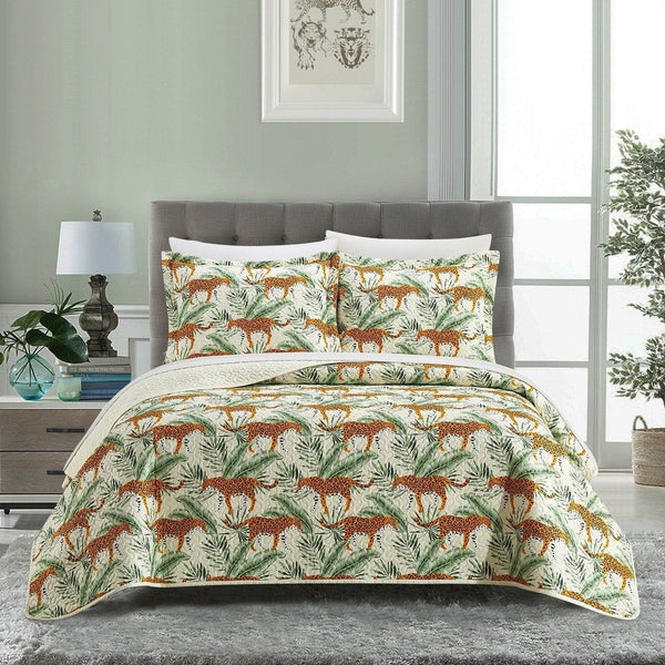 NY&C Home Wild Safari 3 Piece Jungle Print Quilt Set Queen