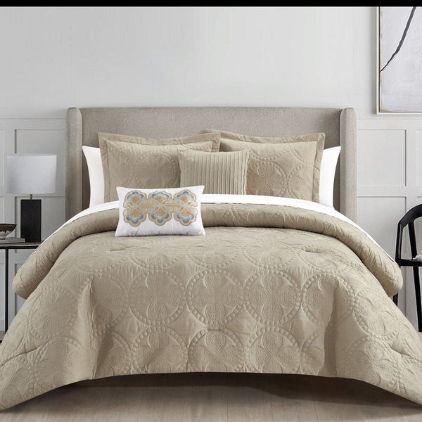 Chic Home Adaline 5 Piece Embroidered Comforter Set Beige