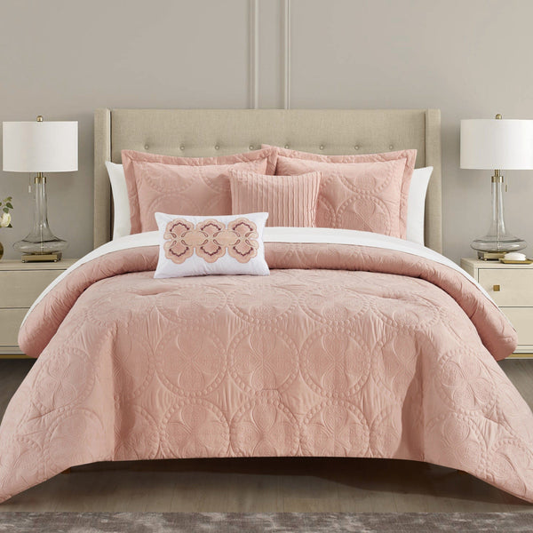 Chic Home Adaline 5 Piece Embroidered Comforter Set Blush