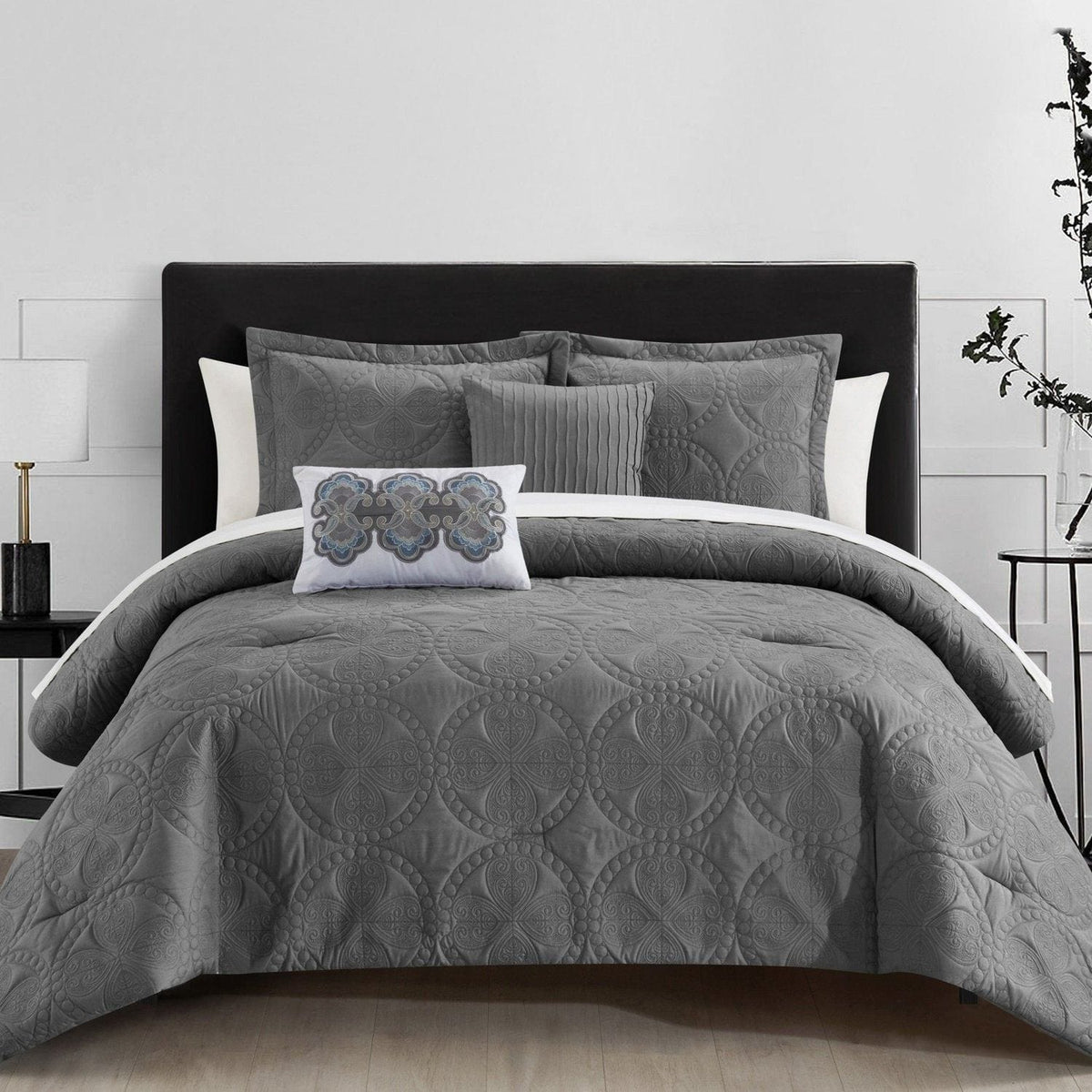 Chic Home Adaline 5 Piece Embroidered Comforter Set Grey