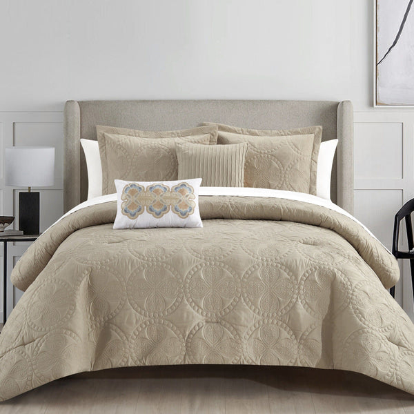 Chic Home Adaline 9 Piece Embroidered Comforter Set Beige