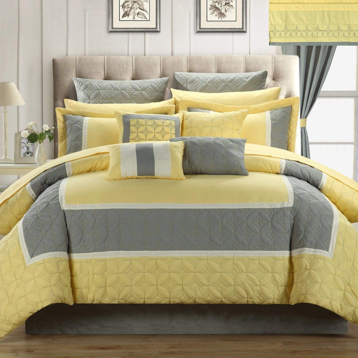 Chic Home Aida 24 Piece Embroidered Comforter Set Yellow