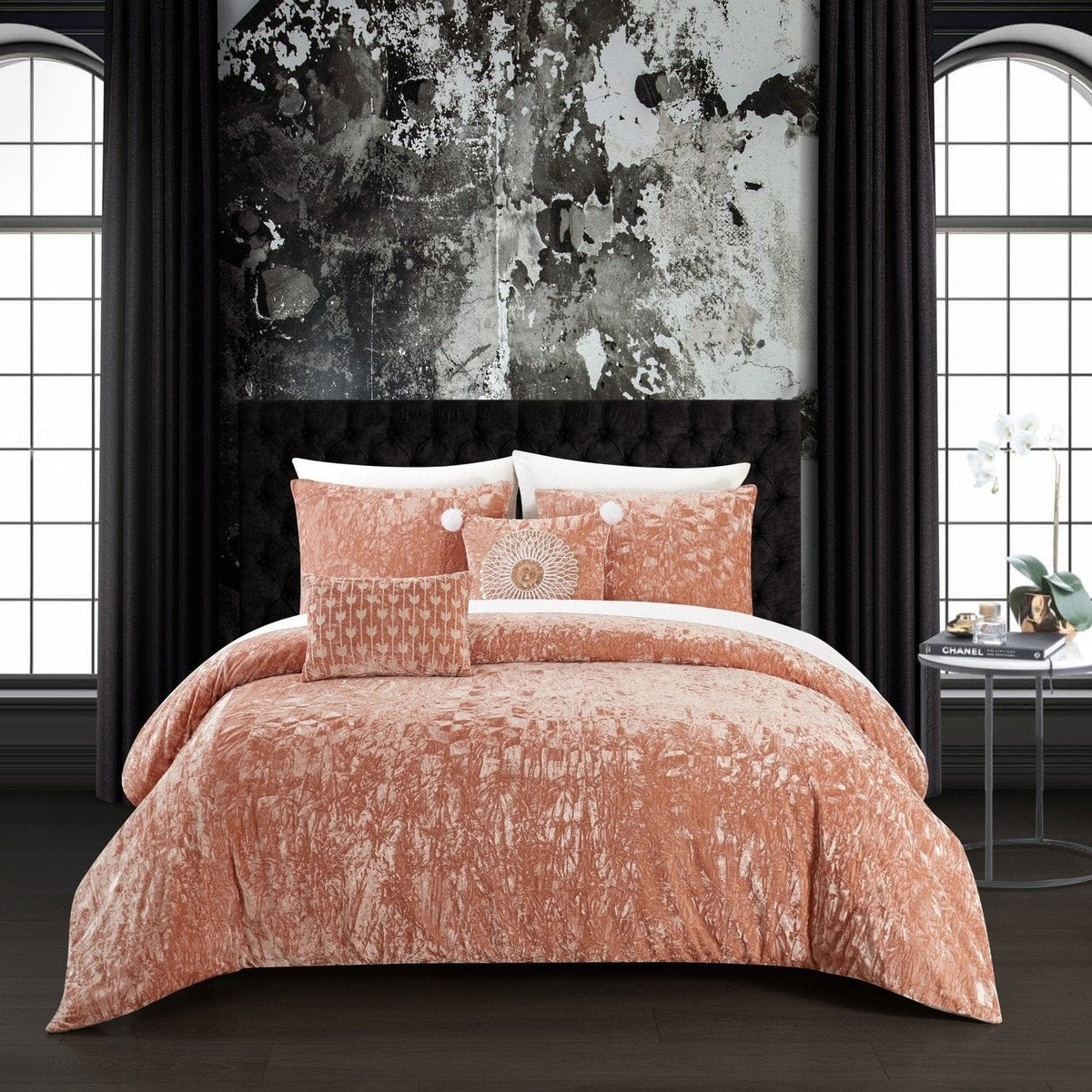 Chic Home Alianna 5 Piece Velvet Comforter Set Blush