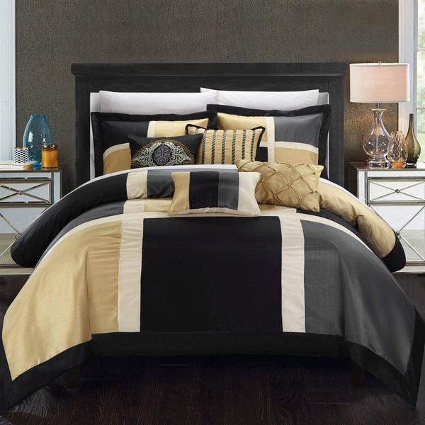 Chic Home Alleta 11 Piece Patchwork Comforter Set Black