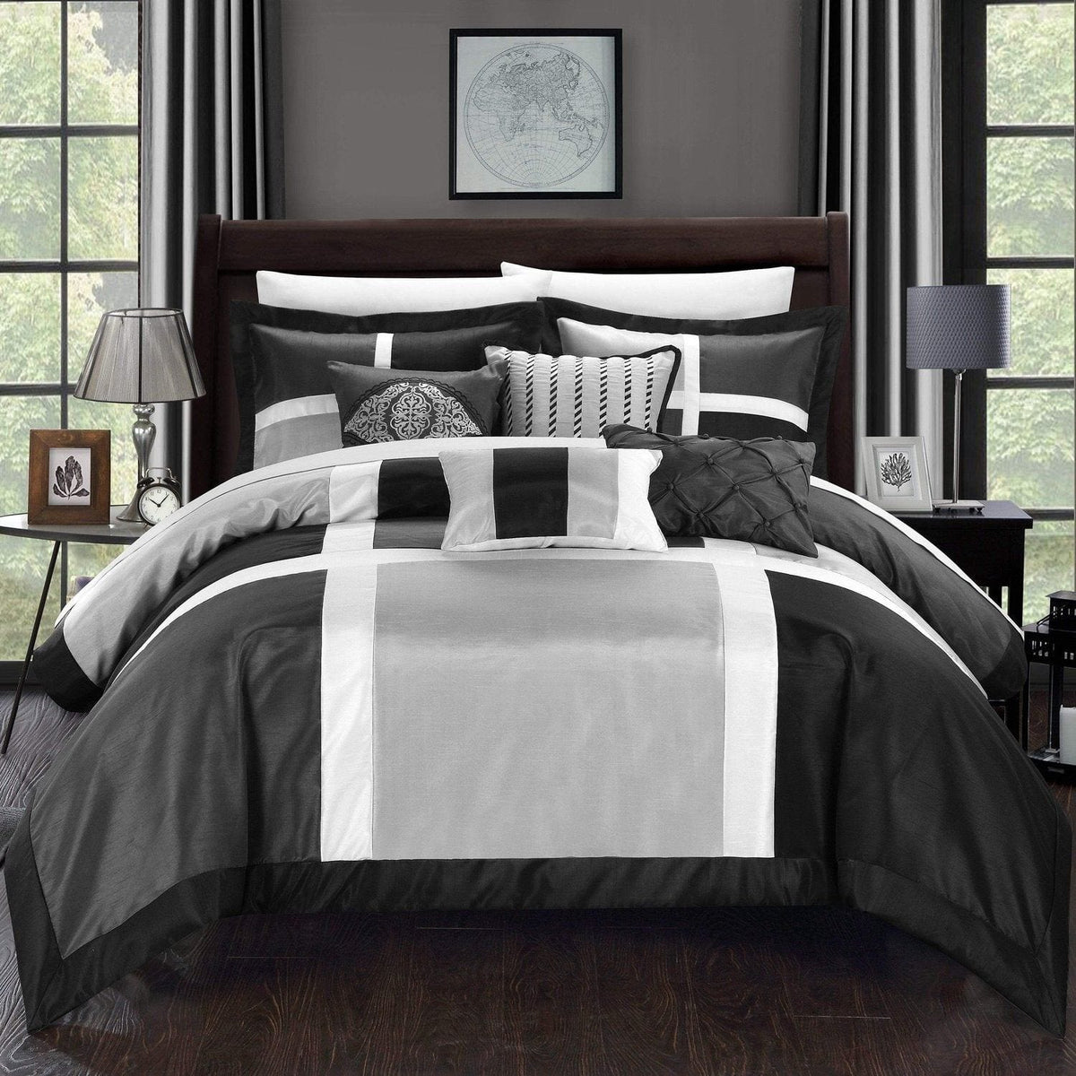 Chic Home Alleta 7 Piece Patchwork Comforter Set Grey