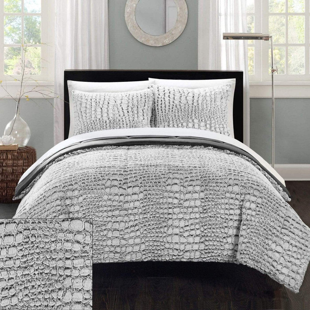 Chic Home Alianna 5 Piece Velvet Comforter Set Grey Queen